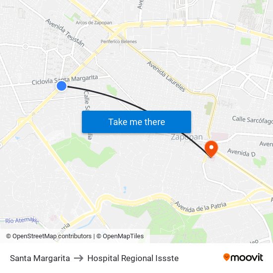 Santa Margarita to Hospital Regional Issste map