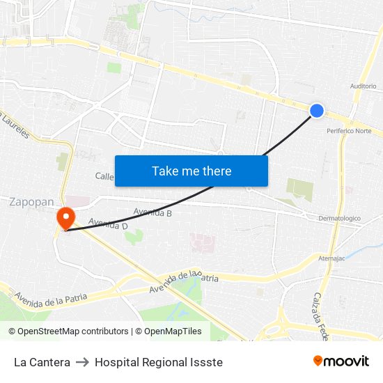 La Cantera to Hospital Regional Issste map