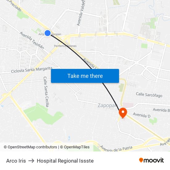 Arco Iris to Hospital Regional Issste map