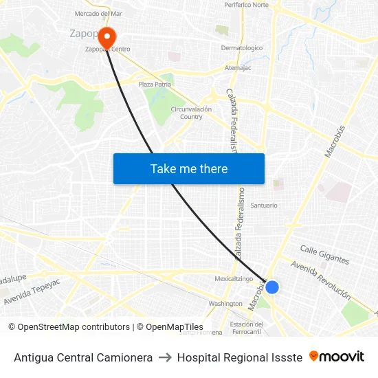 Antigua Central Camionera to Hospital Regional Issste map