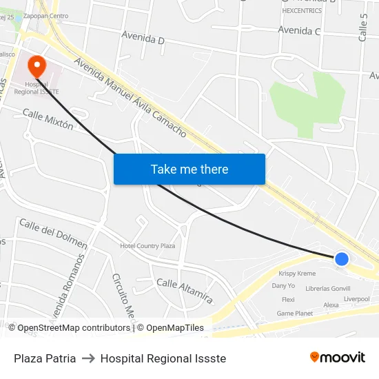 Plaza Patria to Hospital Regional Issste map