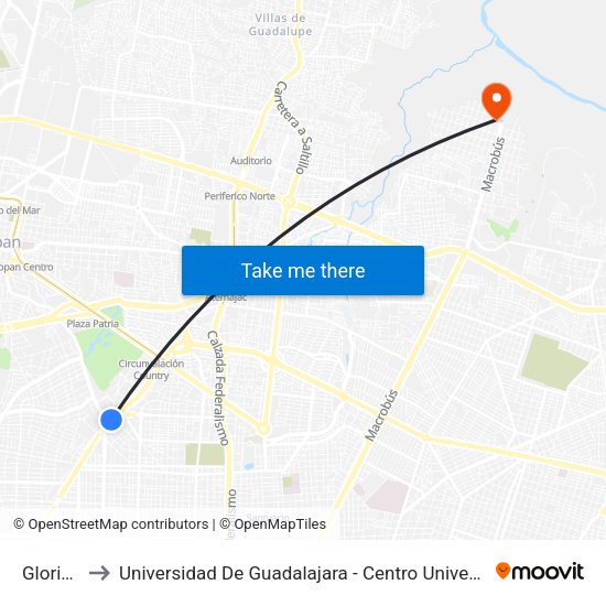 Glorieta Colón to Universidad De Guadalajara - Centro Universitario De ...