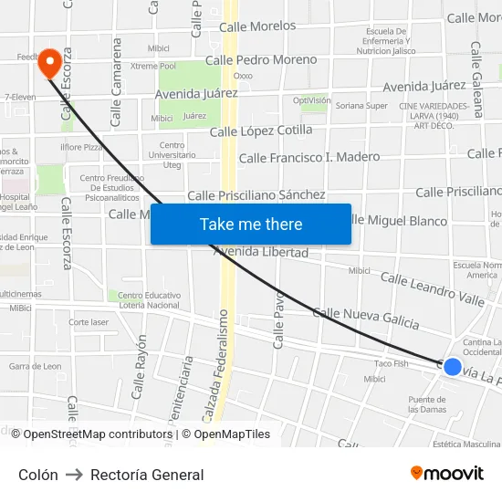Colón to Rectoría General map