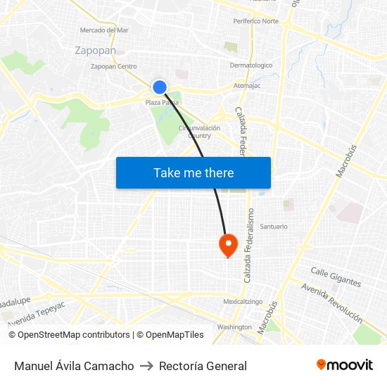 Manuel Ávila Camacho to Rectoría General map