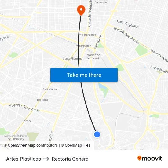 Artes Plásticas to Rectoría General map