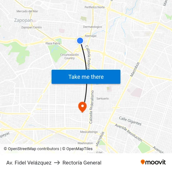 Av. Fidel Velázquez to Rectoría General map