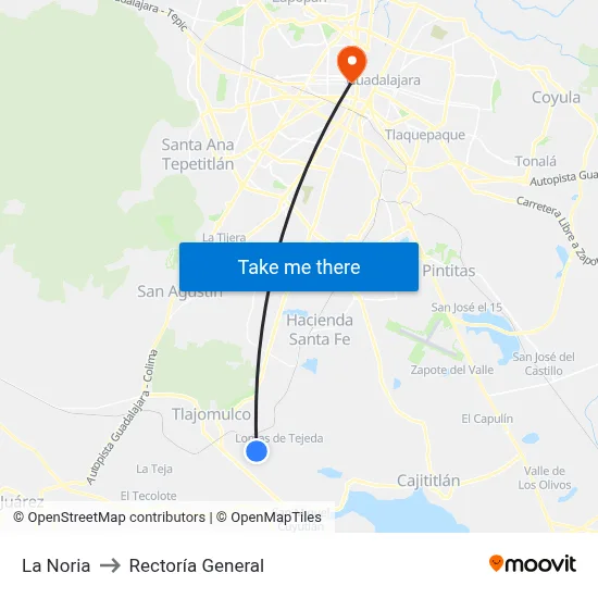 La Noria to Rectoría General map