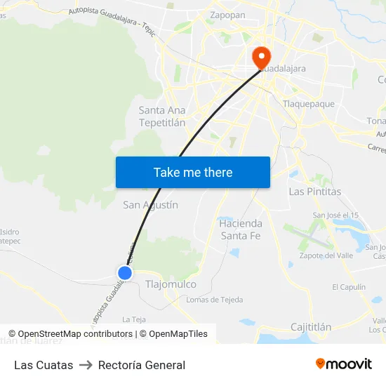 Las Cuatas to Rectoría General map