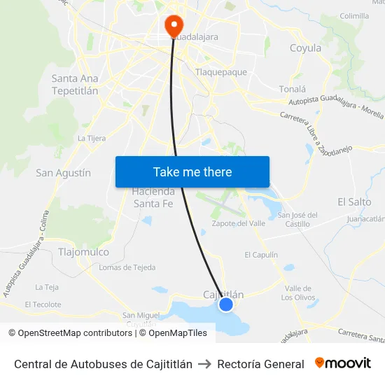 Central de Autobuses de Cajititlán to Rectoría General map