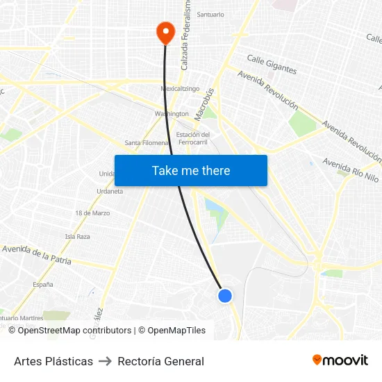 Artes Plásticas to Rectoría General map