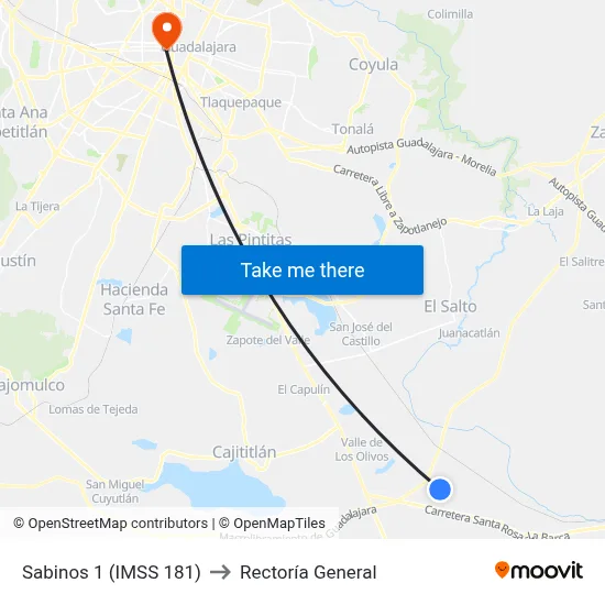 Sabinos 1 (IMSS 181) to Rectoría General map