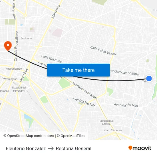Eleuterio González to Rectoría General map