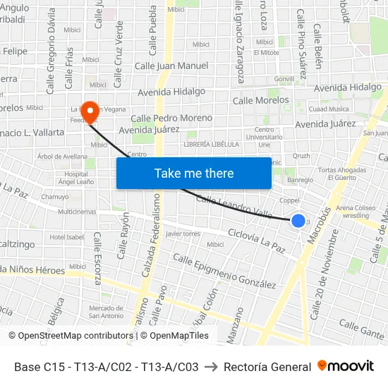 Base C15 - T13-A/C02 - T13-A/C03 to Rectoría General map