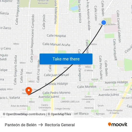 Panteón de Belén to Rectoría General map