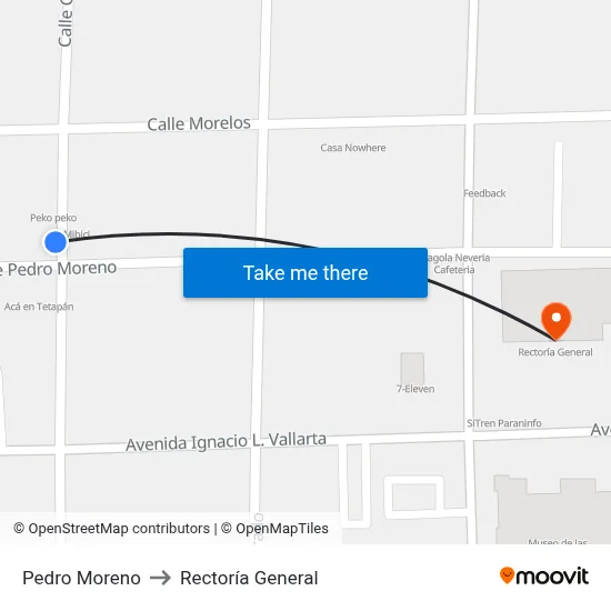 Pedro Moreno to Rectoría General map