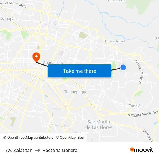 Av. Zalatitan to Rectoría General map