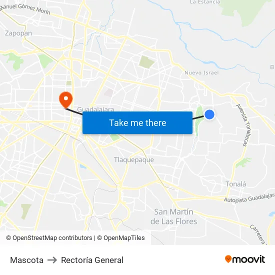 Mascota to Rectoría General map