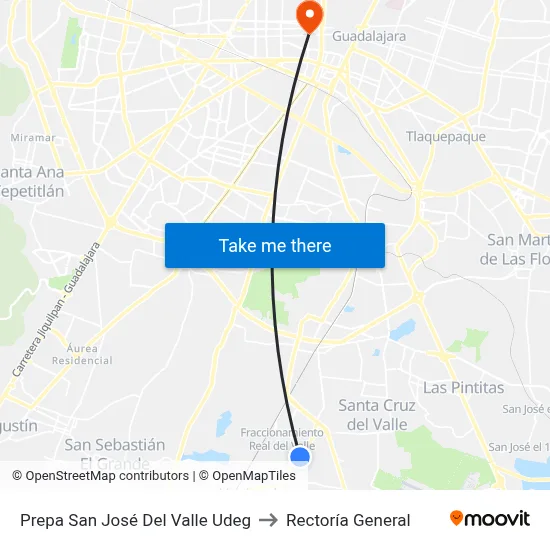 Prepa San José Del Valle Udeg to Rectoría General map
