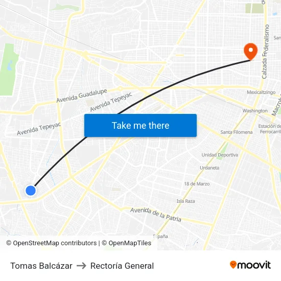 Tomas Balcázar to Rectoría General map