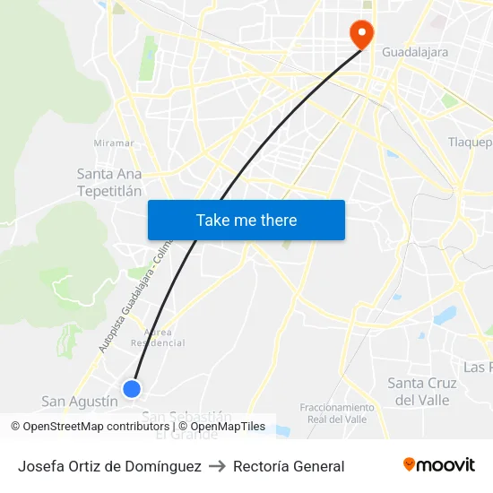 Josefa Ortiz de Domínguez to Rectoría General map