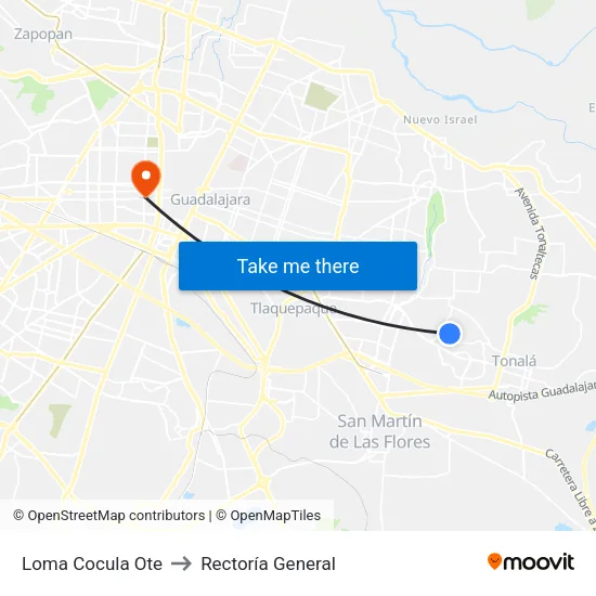 Loma Cocula Ote to Rectoría General map