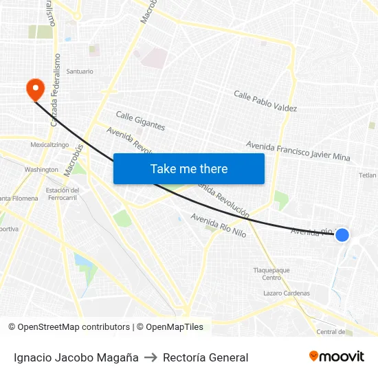 Ignacio Jacobo Magaña to Rectoría General map