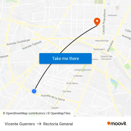 Vicente Guerrero to Rectoría General map