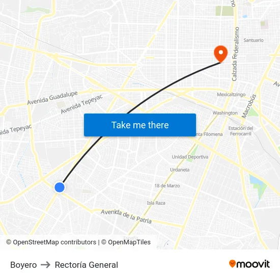 Boyero to Rectoría General map