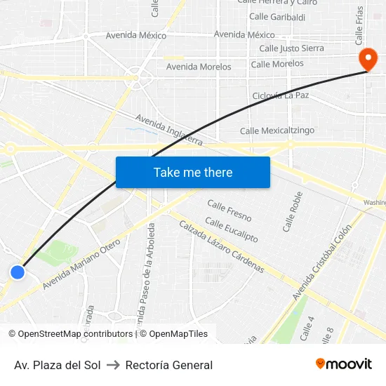 Av. Plaza del Sol to Rectoría General map
