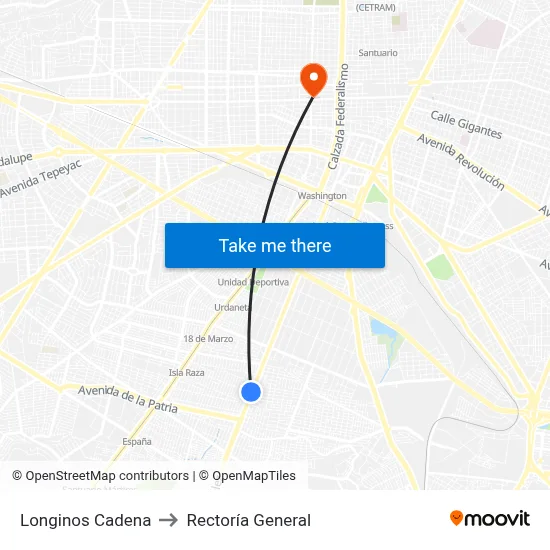 Longinos Cadena to Rectoría General map