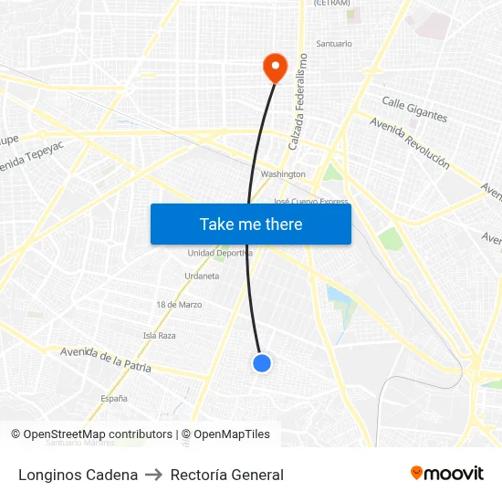 Longinos Cadena to Rectoría General map