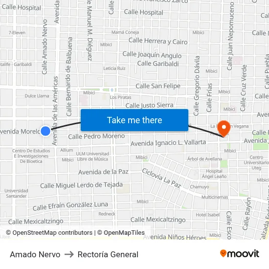 Amado Nervo to Rectoría General map