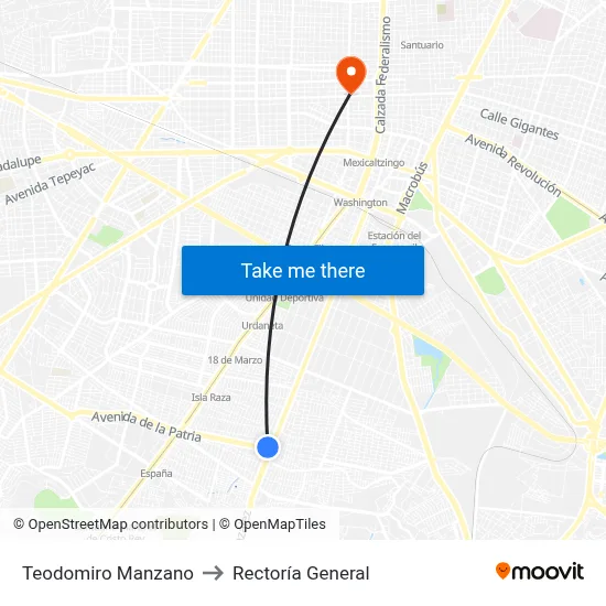 Teodomiro Manzano to Rectoría General map