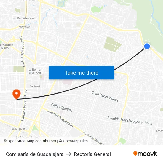 Comisaría de Guadalajara to Rectoría General map