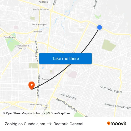 Zoológico Guadalajara to Rectoría General map