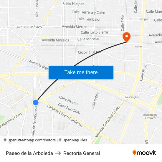 Paseo de la Arboleda to Rectoría General map
