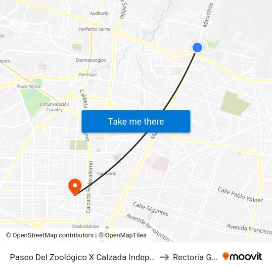 Paseo Del Zoológico X Calzada Independencia Norte to Rectoría General map