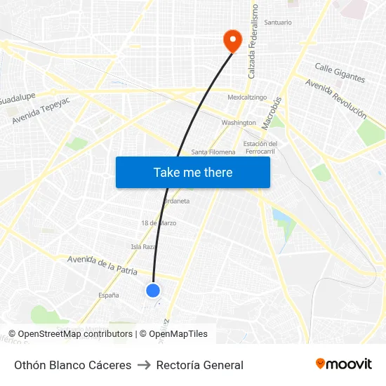 Othón Blanco Cáceres to Rectoría General map