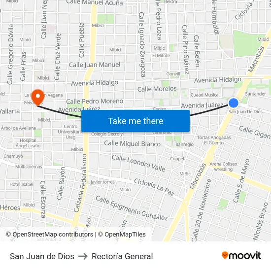 San Juan de Dios to Rectoría General map