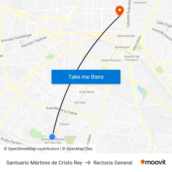 Santuario Mártires de Cristo Rey to Rectoría General map