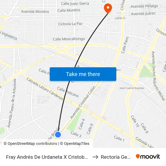 Fray Andrés De Urdaneta X Cristobal Colón to Rectoría General map