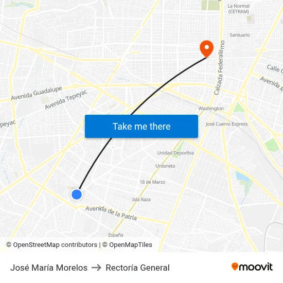 José María Morelos to Rectoría General map