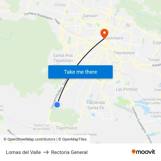Lomas del Valle to Rectoría General map