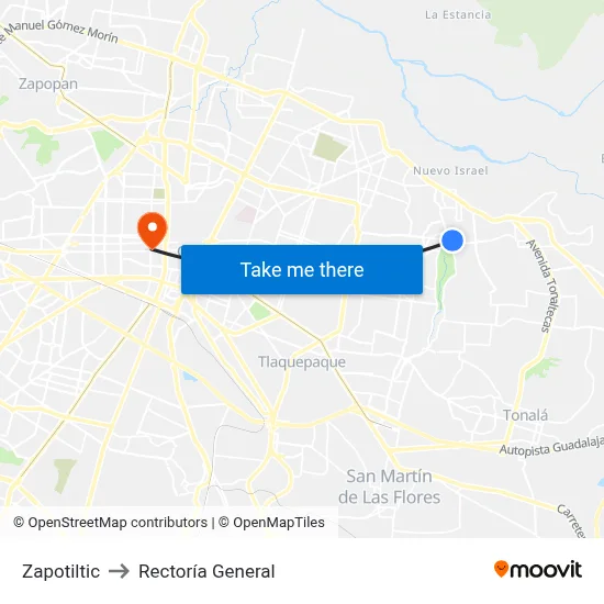 Zapotiltic to Rectoría General map