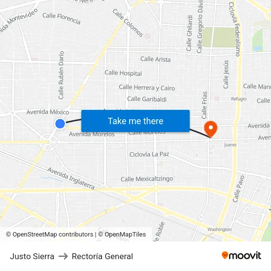 Justo Sierra to Rectoría General map