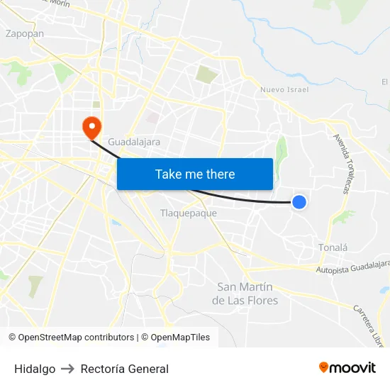 Hidalgo to Rectoría General map