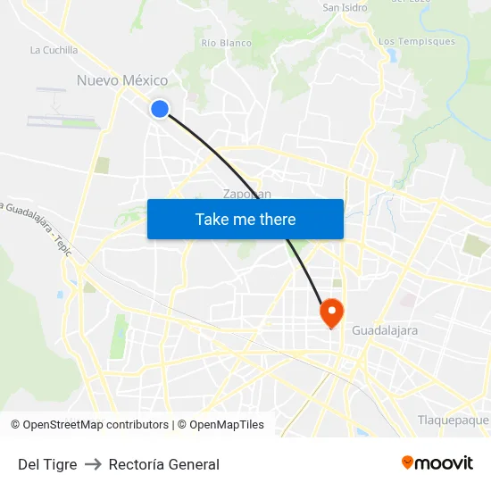Del Tigre to Rectoría General map