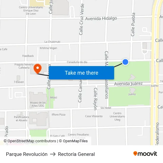 Parque Revolución to Rectoría General map