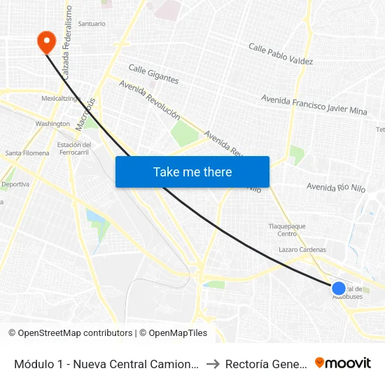 Módulo 1 - Nueva Central Camionera to Rectoría General map