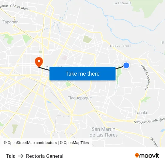 Tala to Rectoría General map